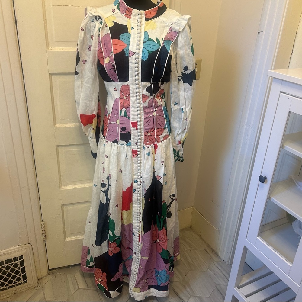 Mackenzie Mode Button Me Up Maxi  Long Sleeve Linen Dress Art to Wear Boho